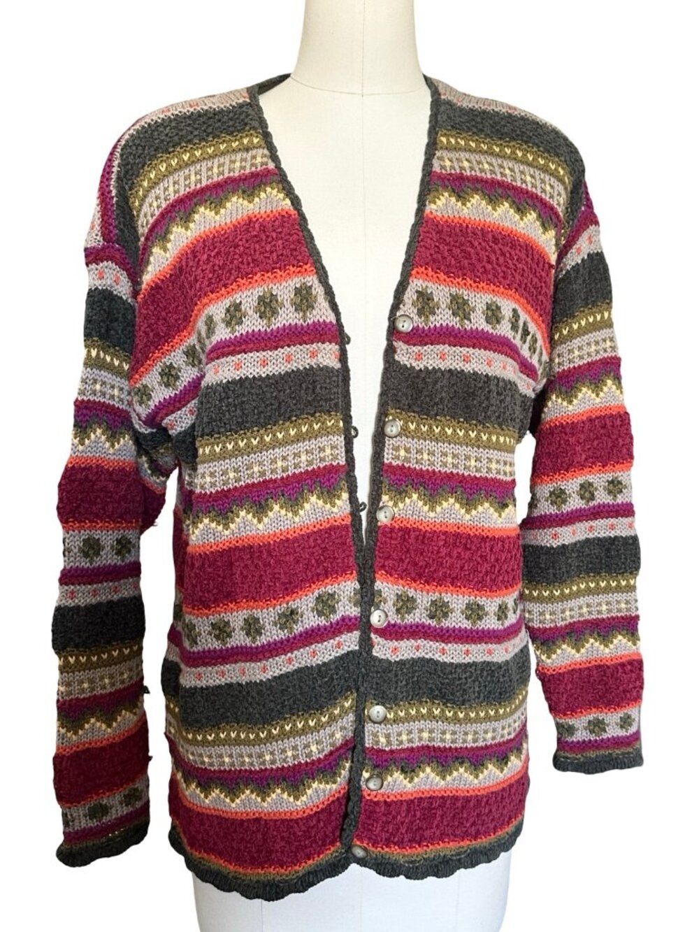 Vintage 90s Cardigan Sweater FairIsle Colorful Seattle Oversize Y2K M